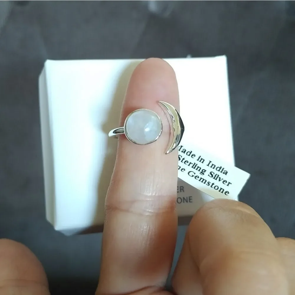 Shivam Moonstone and Silver Crescent Moon🌙 Ring - Picture 10 of 16
